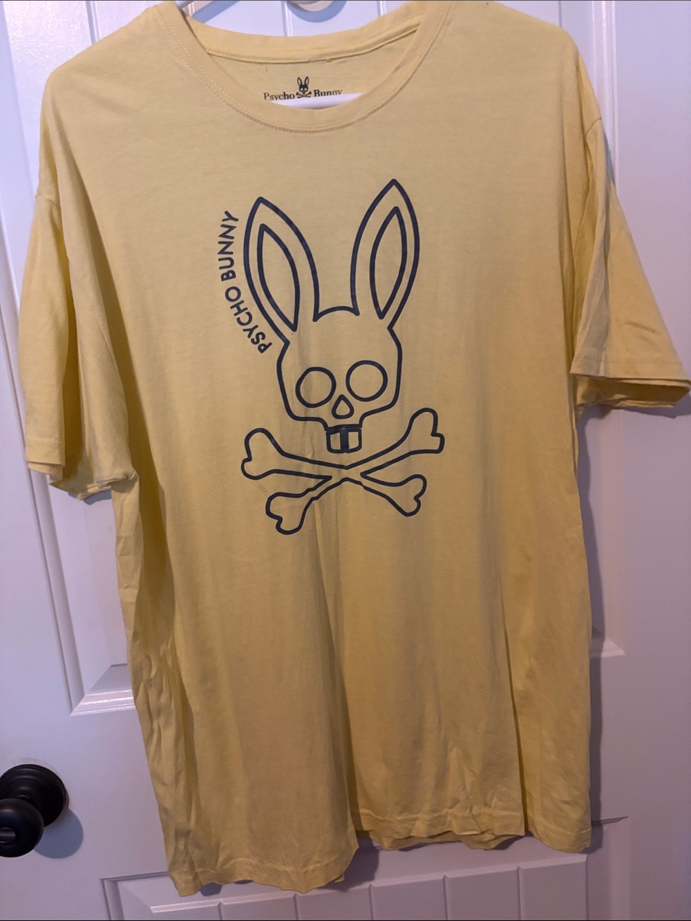 Psycho Bunny Yellow Short Sleeve Tee with Navy Skull Bunny Graphic